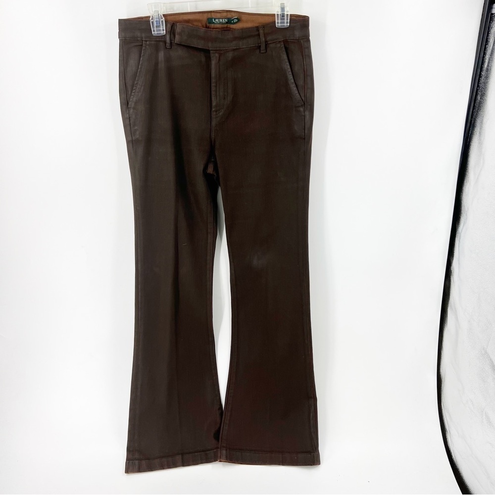 ✅ LAUREN RALPH LAUREN COATED CANVAS BROWN WIDE LEG DENIM SIZE‎ 10